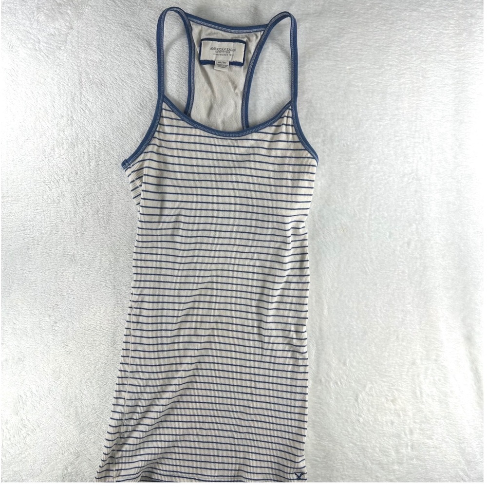 Vintage 2000s Y2K American Eagle Built in Bra Racerback Tank Top Stripped Blue M